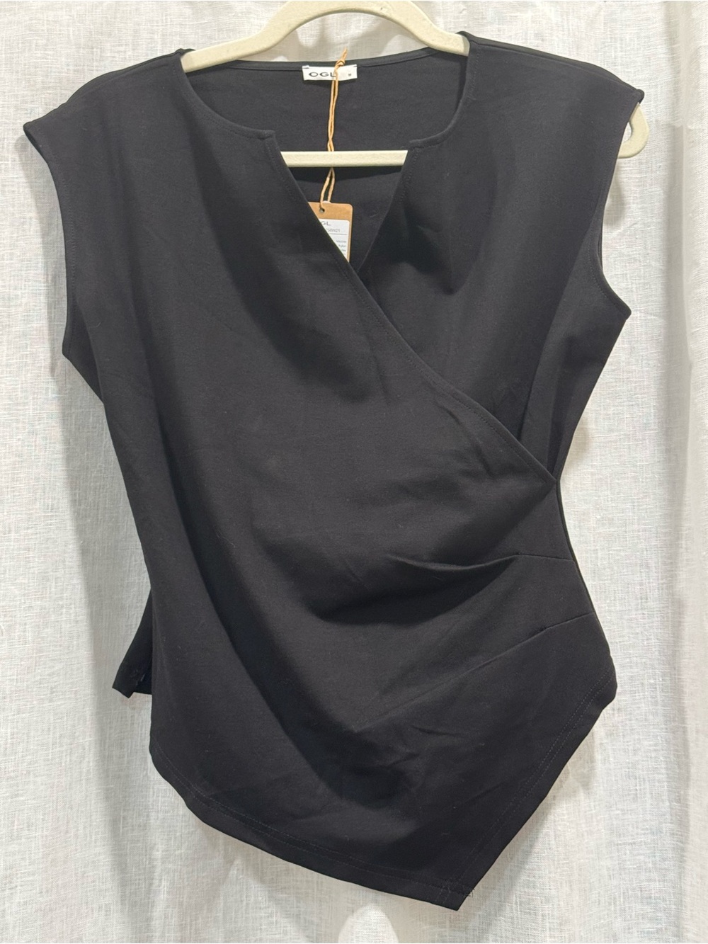 OGL NWT Ponte Black Tucked Angled Tank Top Med - Picture 3 of 8